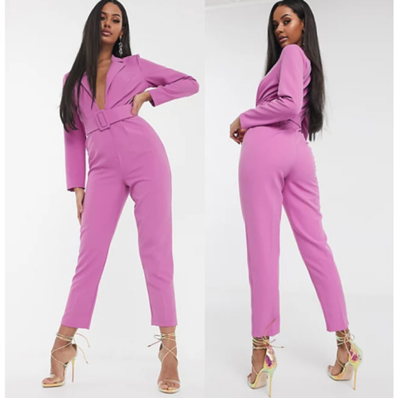 ASOS DESIGN • Pink Purple Minimal Belted Tux Jumpsuit NEW Sz 8 - Picture 1 of 6